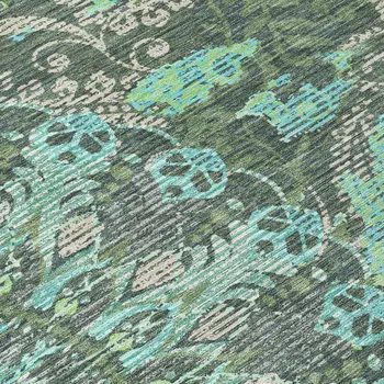 8' Olive Green Blue And Gray Round Paisley Washable Indoor Outdoor Area Rug