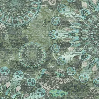 8' X 10' Olive Green Blue And Gray Paisley Washable Indoor Outdoor Area Rug