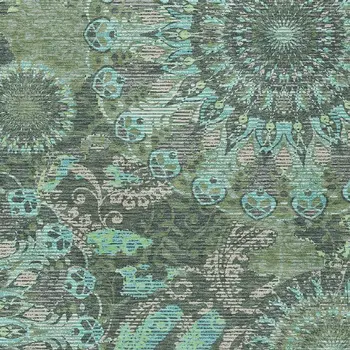 10' X 14' Olive Green Blue And Gray Paisley Washable Indoor Outdoor Area Rug