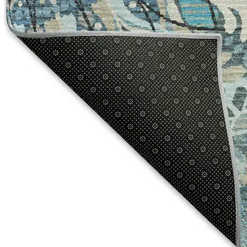 9' X 12' Teal Blue Khaki And Ivory Paisley Washable Indoor Outdoor Area Rug