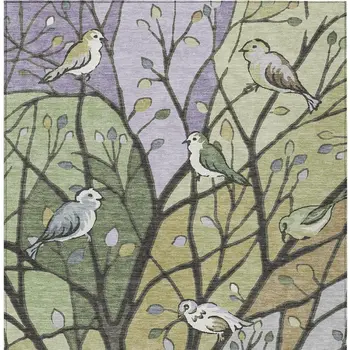 8' X 10' Artichoke Green Wheat And Lavender Botanical Leaves Washable Indoor Outdoor Area Rug