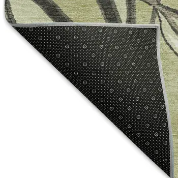 9' X 12' Artichoke Green Wheat And Lavender Botanical Leaves Washable Indoor Outdoor Area Rug