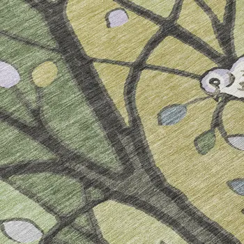 9' X 12' Artichoke Green Wheat And Lavender Botanical Leaves Washable Indoor Outdoor Area Rug