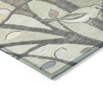 5' X 8' Beige Sage And Khaki Botanical Leaves Washable Indoor Outdoor Area Rug