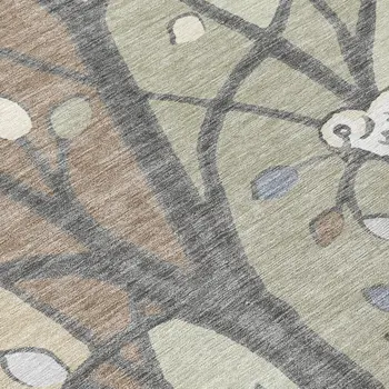 8' Beige Sage And Khaki Round Botanical Leaves Washable Indoor Outdoor Area Rug