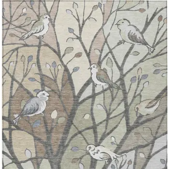 8' X 10' Beige Sage And Khaki Botanical Leaves Washable Indoor Outdoor Area Rug