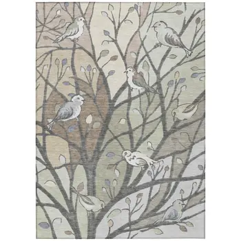 8' X 10' Beige Sage And Khaki Botanical Leaves Washable Indoor Outdoor Area Rug