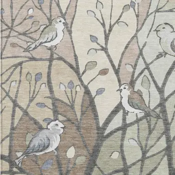 8' X 10' Beige Sage And Khaki Botanical Leaves Washable Indoor Outdoor Area Rug