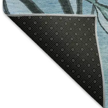 3' X 5' Blue Beige And Khaki Botanical Leaves Washable Indoor Outdoor Area Rug