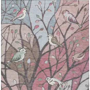 9' X 12' Blush Blue And Brown Botanical Leaves Washable Indoor Outdoor Area Rug