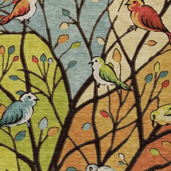 3' X 5' Gold Red And Green Botanical Leaves Washable Indoor Outdoor Area Rug