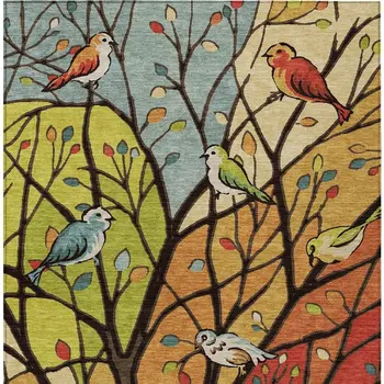 3' X 5' Gold Red And Green Botanical Leaves Washable Indoor Outdoor Area Rug