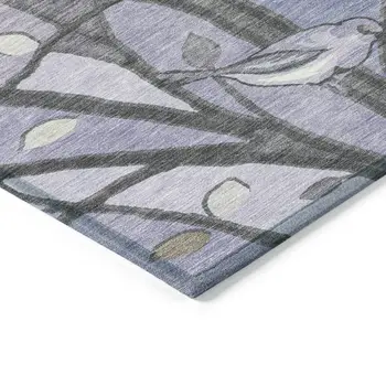 8' Purple Blue And Sage Round Botanical Leaves Washable Indoor Outdoor Area Rug