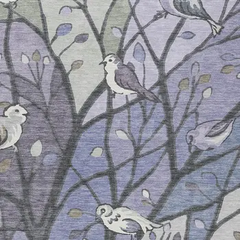 8' X 10' Purple Blue And Sage Botanical Leaves Washable Indoor Outdoor Area Rug
