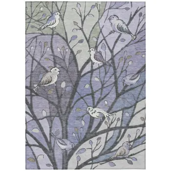 8' X 10' Purple Blue And Sage Botanical Leaves Washable Indoor Outdoor Area Rug