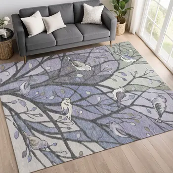 10' X 14' Purple Blue And Sage Botanical Leaves Washable Indoor Outdoor Area Rug