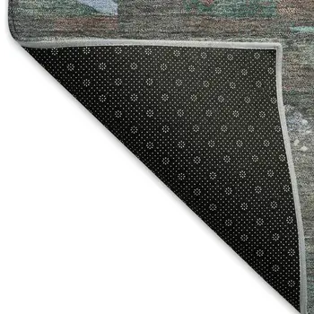8' X 10' Brown Blue And Taupe Botanical Leaves Washable Indoor Outdoor Area Rug