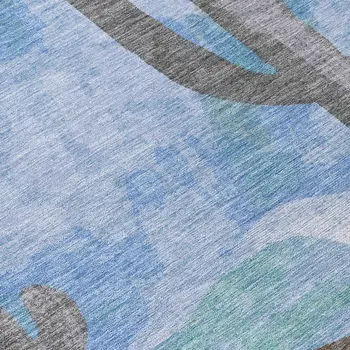 8' X 10' Brown Blue And Taupe Botanical Leaves Washable Indoor Outdoor Area Rug