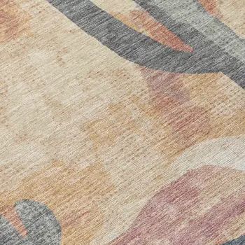 3' X 5' Copper Blue And Wheat Botanical Leaves Washable Indoor Outdoor Area Rug