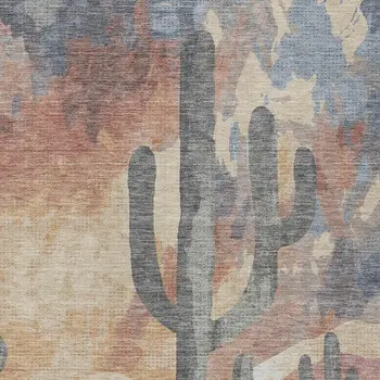 9' X 12' Copper Blue And Wheat Botanical Leaves Washable Indoor Outdoor Area Rug