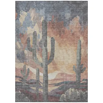 10' X 14' Copper Blue And Wheat Botanical Leaves Washable Indoor Outdoor Area Rug