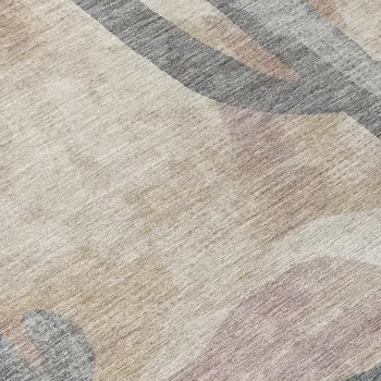 5' X 8' Taupe Coral And Sage Botanical Leaves Washable Indoor Outdoor Area Rug