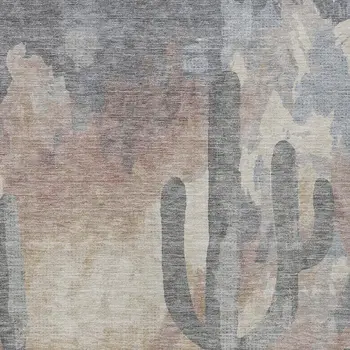 9' X 12' Taupe Coral And Sage Botanical Leaves Washable Indoor Outdoor Area Rug