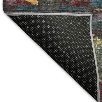8' X 10' Terra Cotta Blue And Plum Botanical Leaves Washable Indoor Outdoor Area Rug