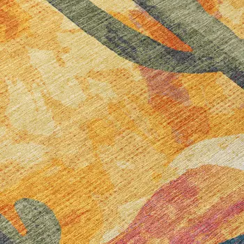 8' X 10' Terra Cotta Blue And Plum Botanical Leaves Washable Indoor Outdoor Area Rug