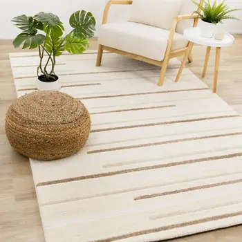 5' X 8' Cream And Brown Striped Area Rug