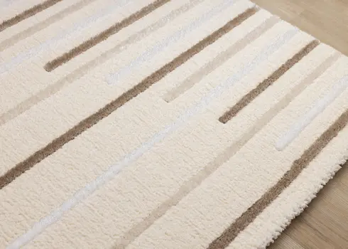 5' X 8' Cream And Brown Striped Area Rug