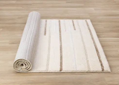 5' X 8' Cream And Brown Striped Area Rug