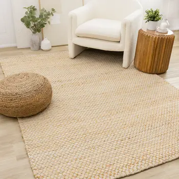 8' X 11' Beige And Cream Jute Hand Woven Area Rug