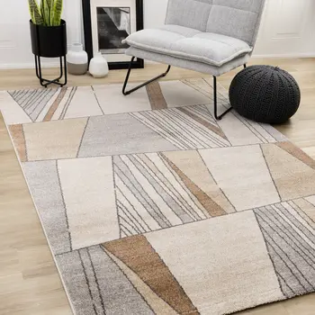 5' X 8' White And Black Geometric Area Rug