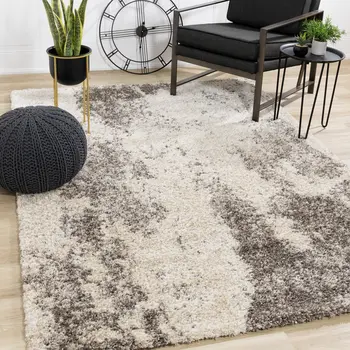 5' X 8' Cream And Brown Area Rug