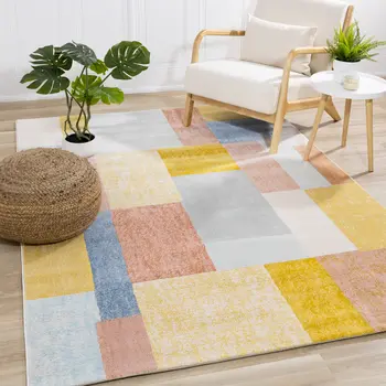 5' X 8' Yellow And Orange Geometric Area Rug