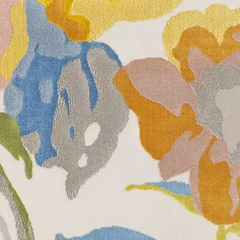 5' X 8' Yellow And Blue Botanical Leaves Area Rug