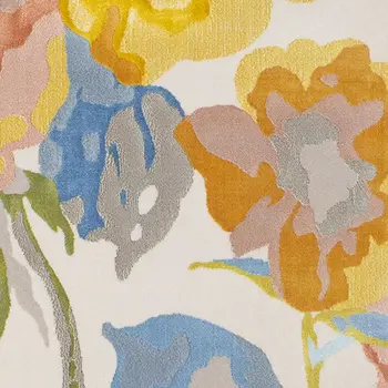 5' X 8' Yellow And Blue Botanical Leaves Area Rug