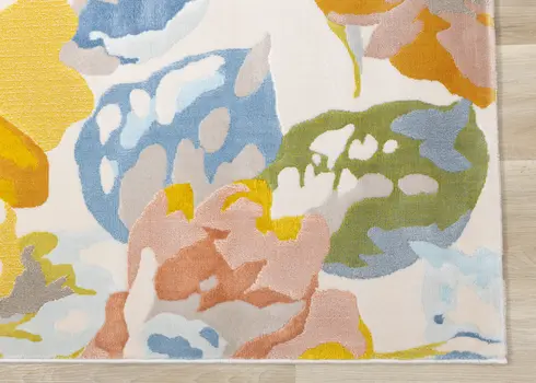 5' X 8' Yellow And Blue Botanical Leaves Area Rug