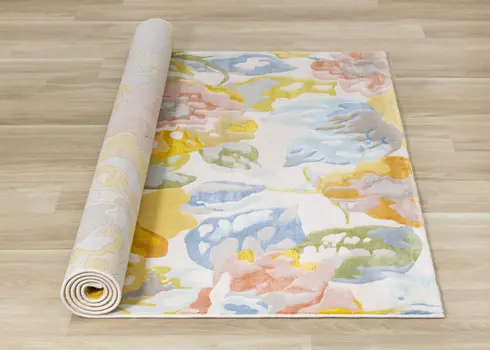 5' X 8' Yellow And Blue Botanical Leaves Area Rug