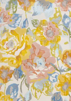 8' X 11' Yellow And Blue Botanical Leaves Area Rug