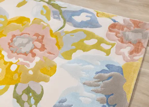 8' X 11' Yellow And Blue Botanical Leaves Area Rug