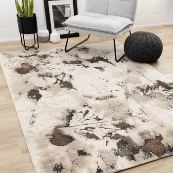5' X 8' Taupe And Brown Botanical Leaves Area Rug
