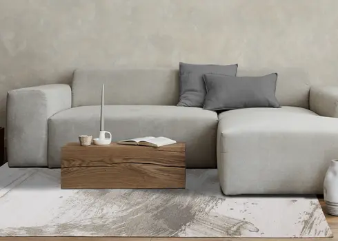 5' X 8' White And Taupe Abstract Area Rug