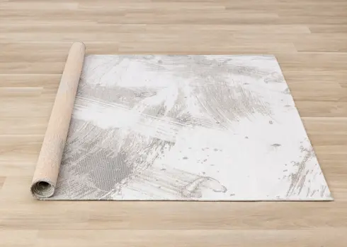 5' X 8' White And Taupe Abstract Area Rug
