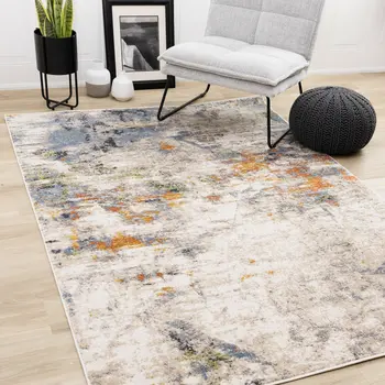 8' X 11' Taupe And Blue Area Rug