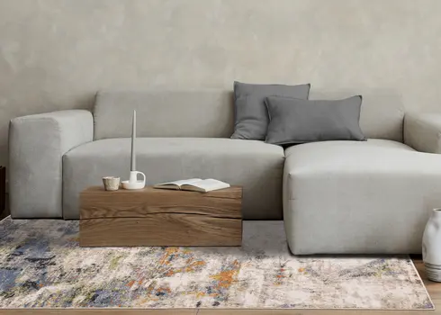 8' X 11' Taupe And Blue Area Rug