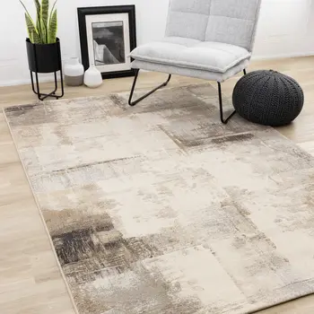 5' X 8' Cream And Brown Area Rug