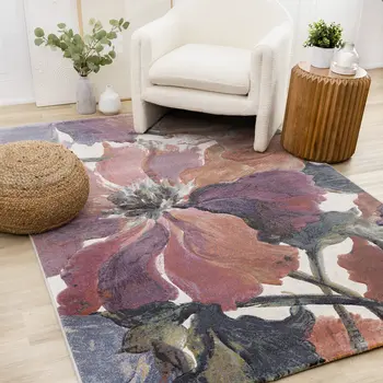 8' X 11' Pink And Green Botanical Leaves Area Rug