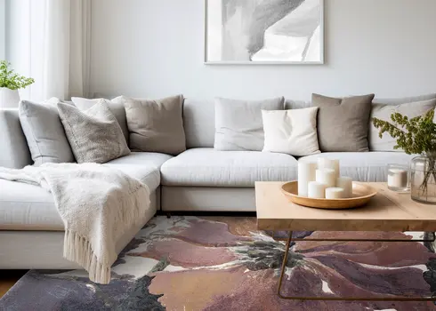 8' X 11' Pink And Green Botanical Leaves Area Rug